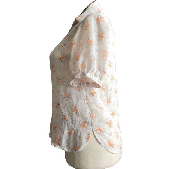 Vintage Chiffon Orange Rose Blouse Size XL - Picture 3 of 9